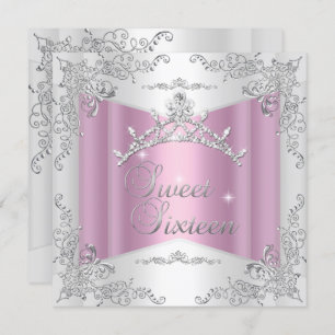 Invitación Dulce Dieciséis Dulces 16 Plata Blanca Rosa Tiara