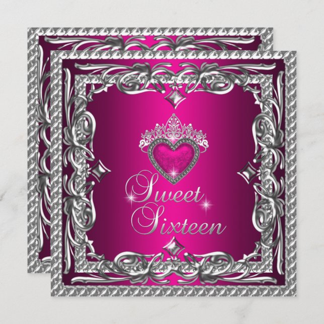 Invitación Dulce Dieciséis Dulces 16 Purpurinas Plata Rosa Ti (Anverso / Reverso)