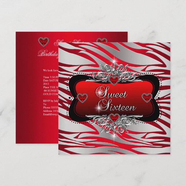 Invitación Dulce Dieciséis Dulces Fiestas de Cumpleaños Rojo (Anverso / Reverso)