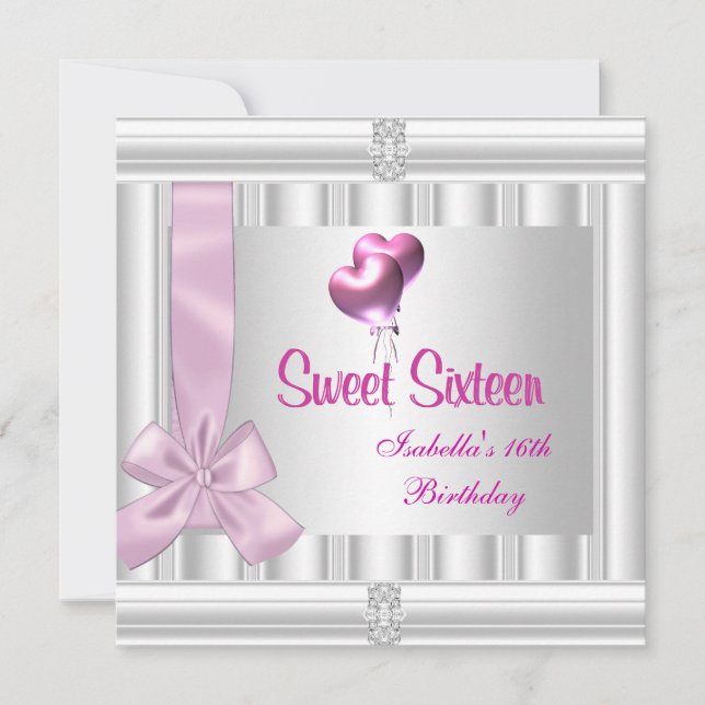 Invitación Dulce Dieciséis Elegante Joya Rosa Blanco (Anverso)
