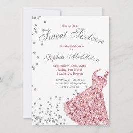 Invitación Dulce Dieciséis Esparkle Rosa Elegante Cumpleaños 