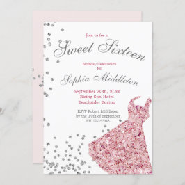 Invitación Dulce Dieciséis Esparkle Rosa Elegante Cumpleaños 