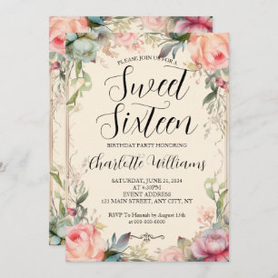 Invitación Dulce Dieciséis Fairytale Floral 16º Cumpleaños