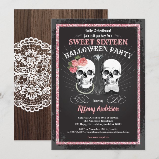 Invitación Dulce dieciséis fiesta de cumpleaños de Halloween  (Anverso / Reverso)