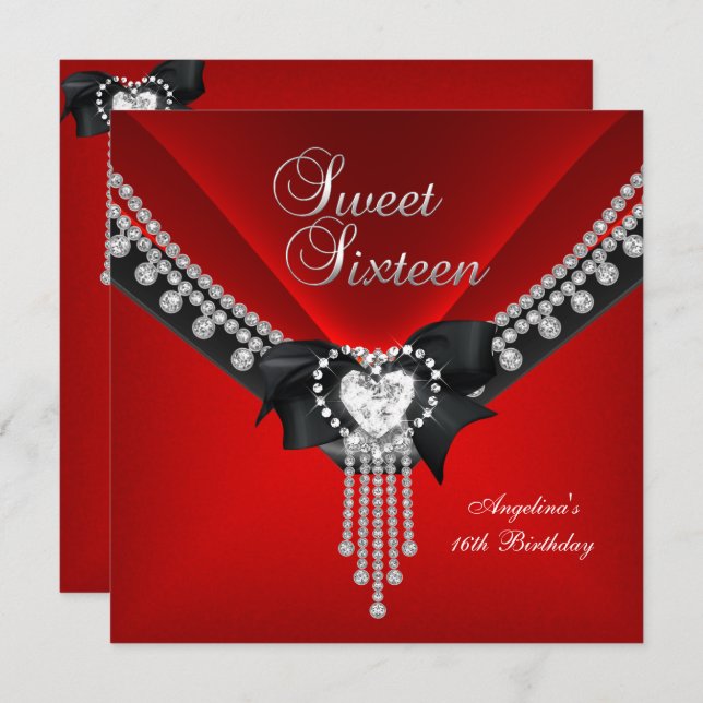 Invitación Dulce Dieciséis Fiesta de Cumpleaños Diamante Negr (Anverso / Reverso)
