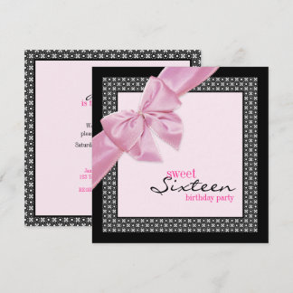 Invitación Dulce Dieciséis Fiesta de Cumpleaños Negro Rosa