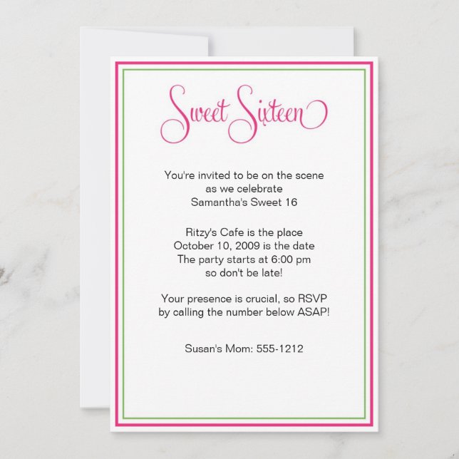 Invitación Dulce Dieciséis Fiesta de Cumpleaños Preppy (Anverso)