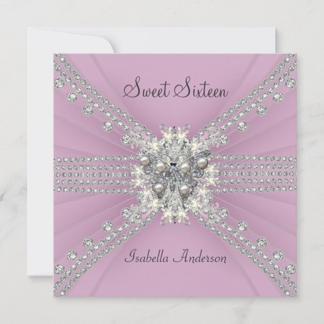 Invitación Dulce Dieciséis Fiesta de Cumpleaños Rosa de la Ma (Anverso)