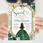 Invitación Dulce Dieciséis Fiesta de Cumpleaños Verde y Oro d<br><div class="desc">Dulce Dieciséis Invitaciones De Aniversario Verdes De Esmeralda Y Blancas Mis Quince Anos,  16º Cumpleaños.</div>