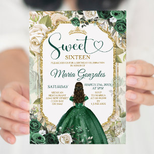 Invitación Dulce Dieciséis Fiesta de Cumpleaños Verde y Oro d