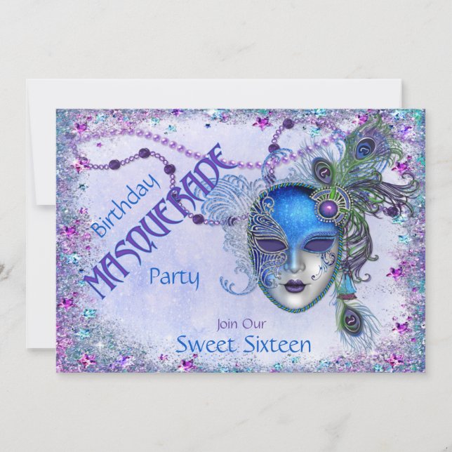 Invitación Dulce Dieciséis Fiesta de la Mascarada Peacock (Anverso)