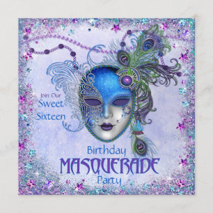 Invitación Dulce Dieciséis Fiesta de la Mascarada Peacock