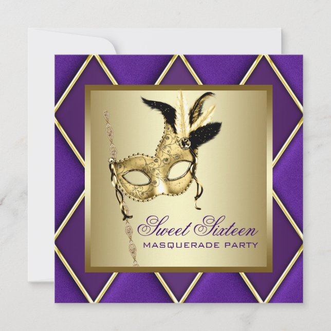 Invitación Dulce Dieciséis Fiesta de la Mascarada Púrpura de  (Anverso)
