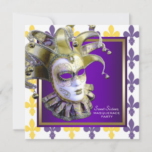 Invitación Dulce Dieciséis Fiesta de la Mascarada Púrpura de 