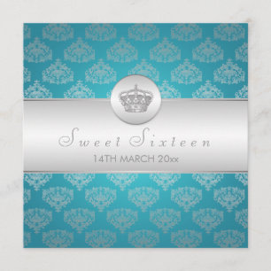 Invitación Dulce Dieciséis Fiestas Azul de la Corona Real