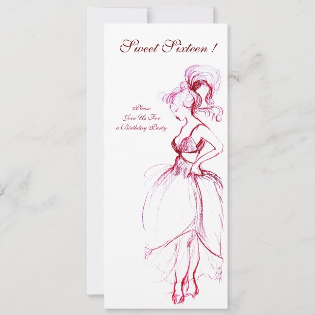 Invitación DULCE DIECISÉIS FIESTAS, blanco rosado rojo (Anverso)