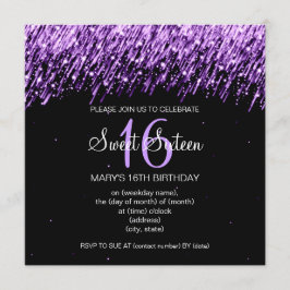 Invitación Dulce Dieciséis Fiestas cayendo Estrellas moradas