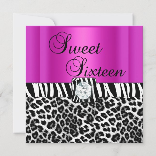 Invitación Dulce Dieciséis Fiestas Cebra Leopardo Pink Calien (Anverso)