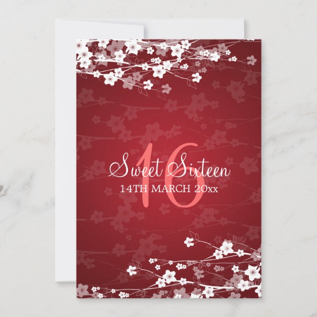 Invitación Dulce Dieciséis Fiestas Cherry Blossom Rojo (Anverso)