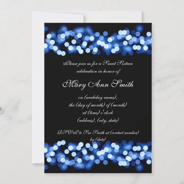Invitación Dulce Dieciséis Fiestas Hollywood Glam Blue (Anverso)