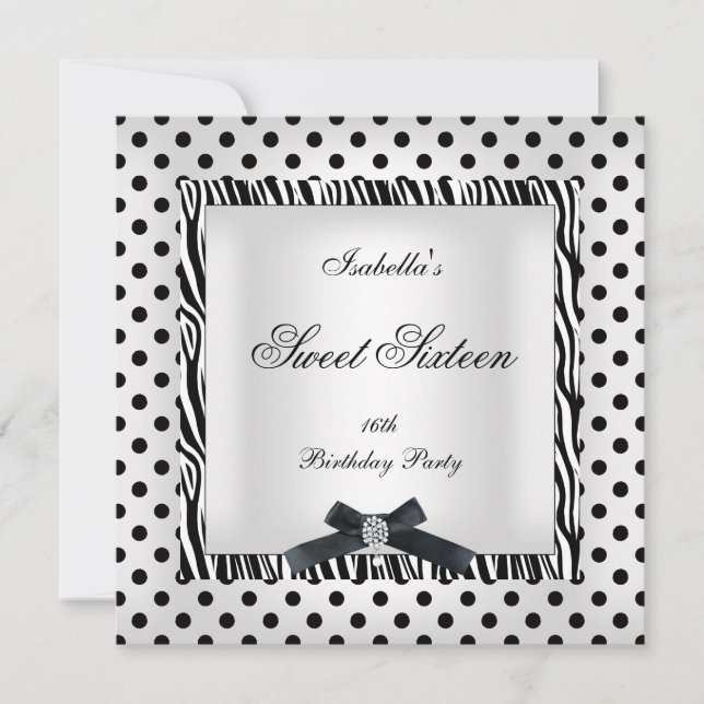 Invitación Dulce Dieciséis Fiestas, imagen de punto de polka  (Anverso)