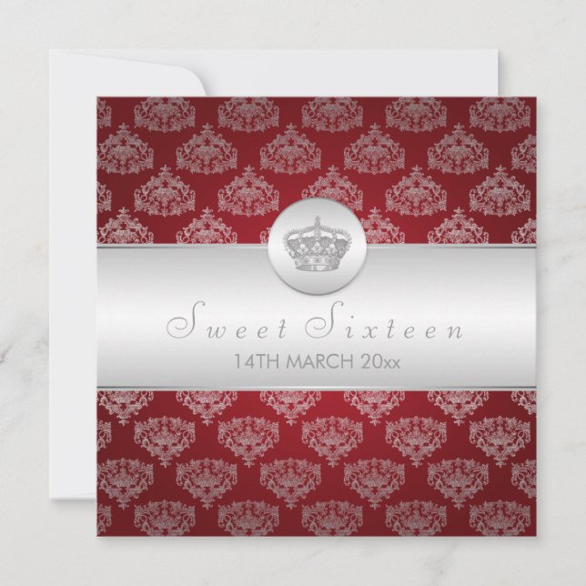 Invitación Dulce Dieciséis Fiestas Rojo de la Corona Real (Anverso)