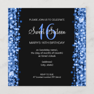 Invitación Dulce Dieciséis Fiestas Sparkles Blue