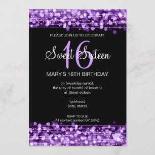 Invitación Dulce Dieciséis Fiestas Sparkles Purple