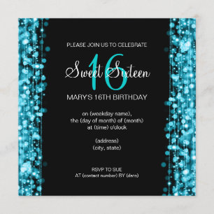 Invitación Dulce Dieciséis Fiestas Sparkles Turquesa