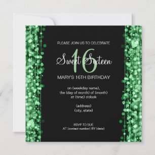 Invitación Dulce Dieciséis Fiestas Sparkles Verde