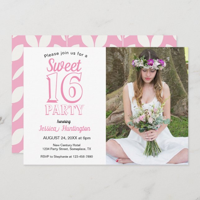 Invitación Dulce Dieciséis Floral Rosa 16ª Fotos de cumpleaño (Anverso / Reverso)