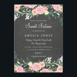 Invitación Dulce Dieciséis Flores Chalkboard Invite Rosa<br><div class="desc">diseño de acuarela floral suave de color rosa y melocotón sobre fondo de pizarra. Hemos utilizado obras de arte de: www.createthecut.com</div>