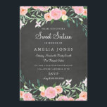 Invitación Dulce Dieciséis Flores Chalkboard Invite Rosa<br><div class="desc">diseño de acuarela floral suave de color rosa y melocotón sobre fondo de pizarra. Hemos utilizado obras de arte de: www.createthecut.com</div>