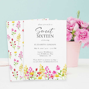 Invitación Dulce Dieciséis Flores De Flor Silvestre Guión Flo