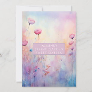 Invitación Dulce Dieciséis Flores De Primavera Azul Rosa
