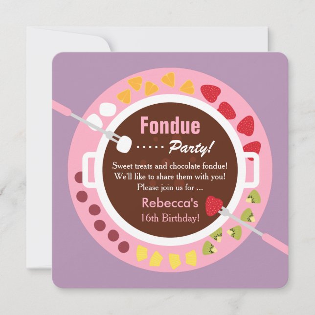 Invitación Dulce Dieciséis Fondue Girls Birthday Party (Anverso)