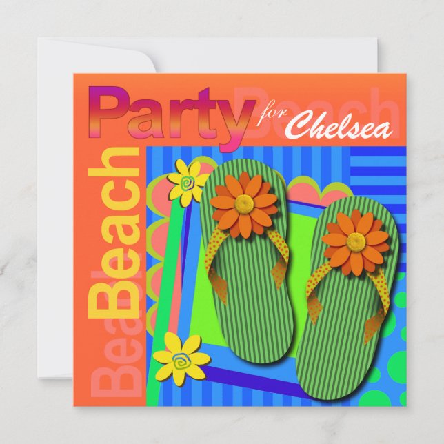 Invitación Dulce Dieciséis Fun Flip Flops - Beach Fiesta! (Anverso)