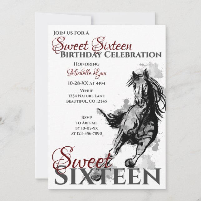 Invitación Dulce Dieciséis Galloping Horse Birday Party (Anverso)