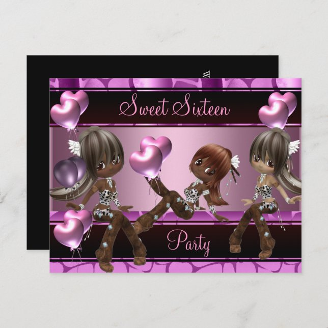 Invitación Dulce Dieciséis globos de fiesta de cumpleaños Chi (Anverso / Reverso)