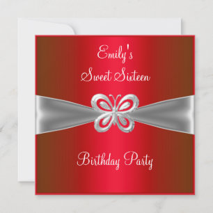 Invitación Dulce Dieciséis Joyas de Mariposa Plata Roja 4
