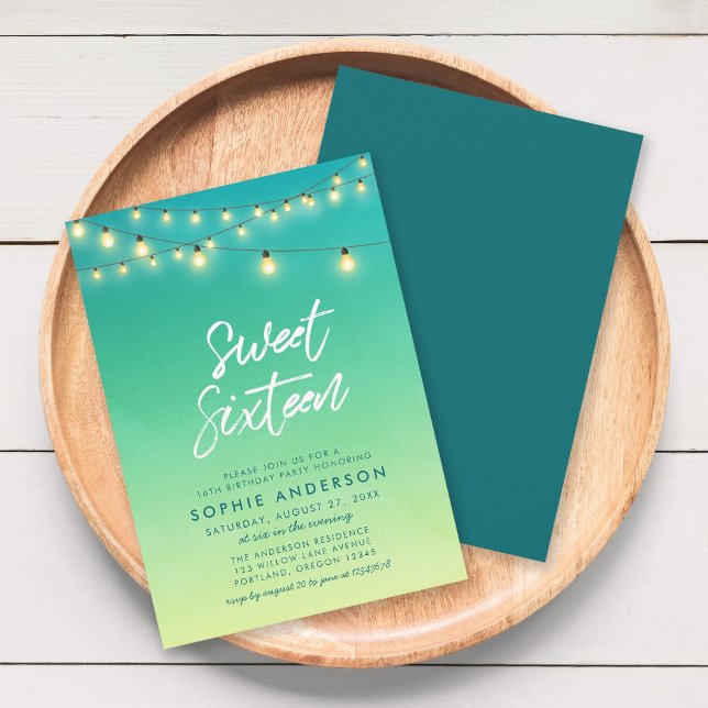 Invitación Dulce Dieciséis Luces Watercolor Sea Glass (Subido por el creador)