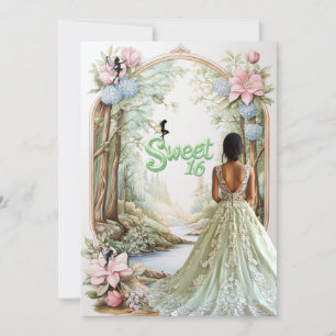 Invitación Dulce Dieciséis Mint Vestido Verde Fe Forestal
