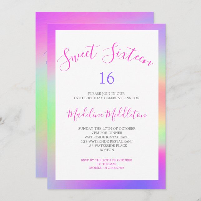Invitación Dulce Dieciséis Moda Colorida Moderna Cumpleaños (Anverso / Reverso)