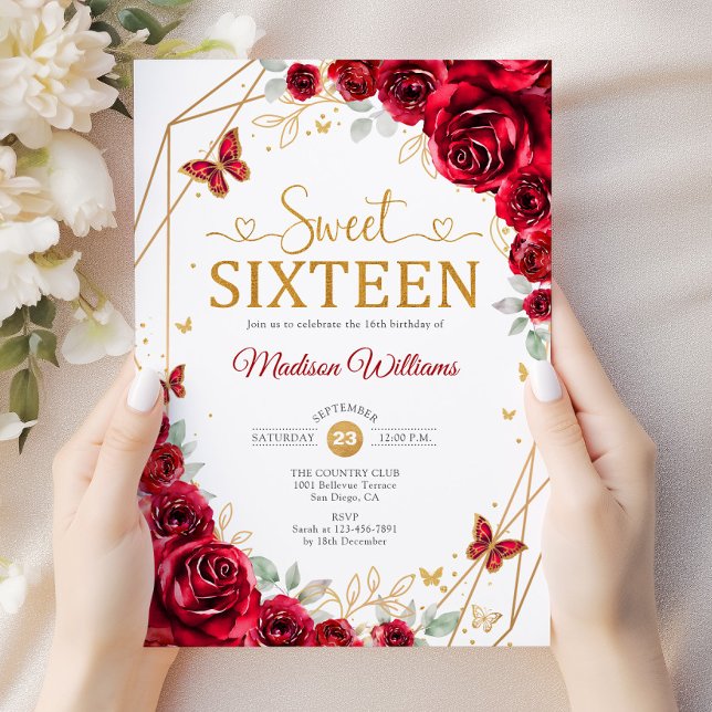 Invitación Dulce Dieciséis Moda Elegante Roses Roses Oro (Subido por el creador)