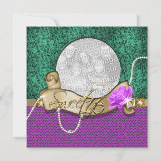Invitación "dulce dieciséis" morado verde bling 16 cumpleaños