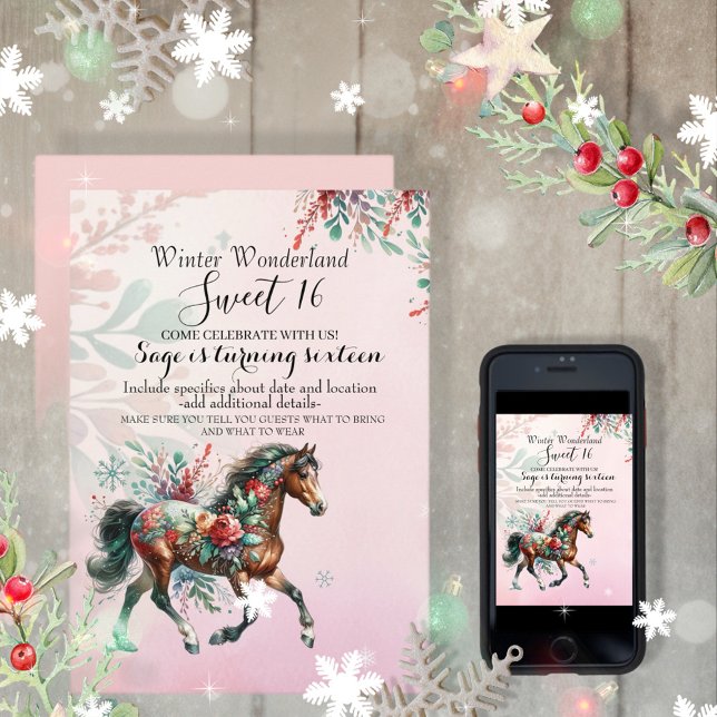 Invitación Dulce Dieciséis Navidades Caballo (Enjoy this Festive Christmas design! Customize with your favorite holiday event or greeting. )