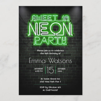 Invitación Dulce dieciséis Neon Fiesta