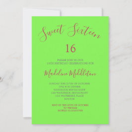Invitación Dulce Dieciséis Neon Green Photo Birthday