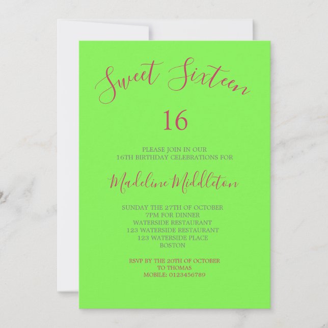 Invitación Dulce Dieciséis Neon Green Photo Birthday (Anverso)