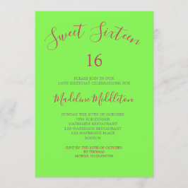 Invitación Dulce Dieciséis Neon Green Photo Birthday